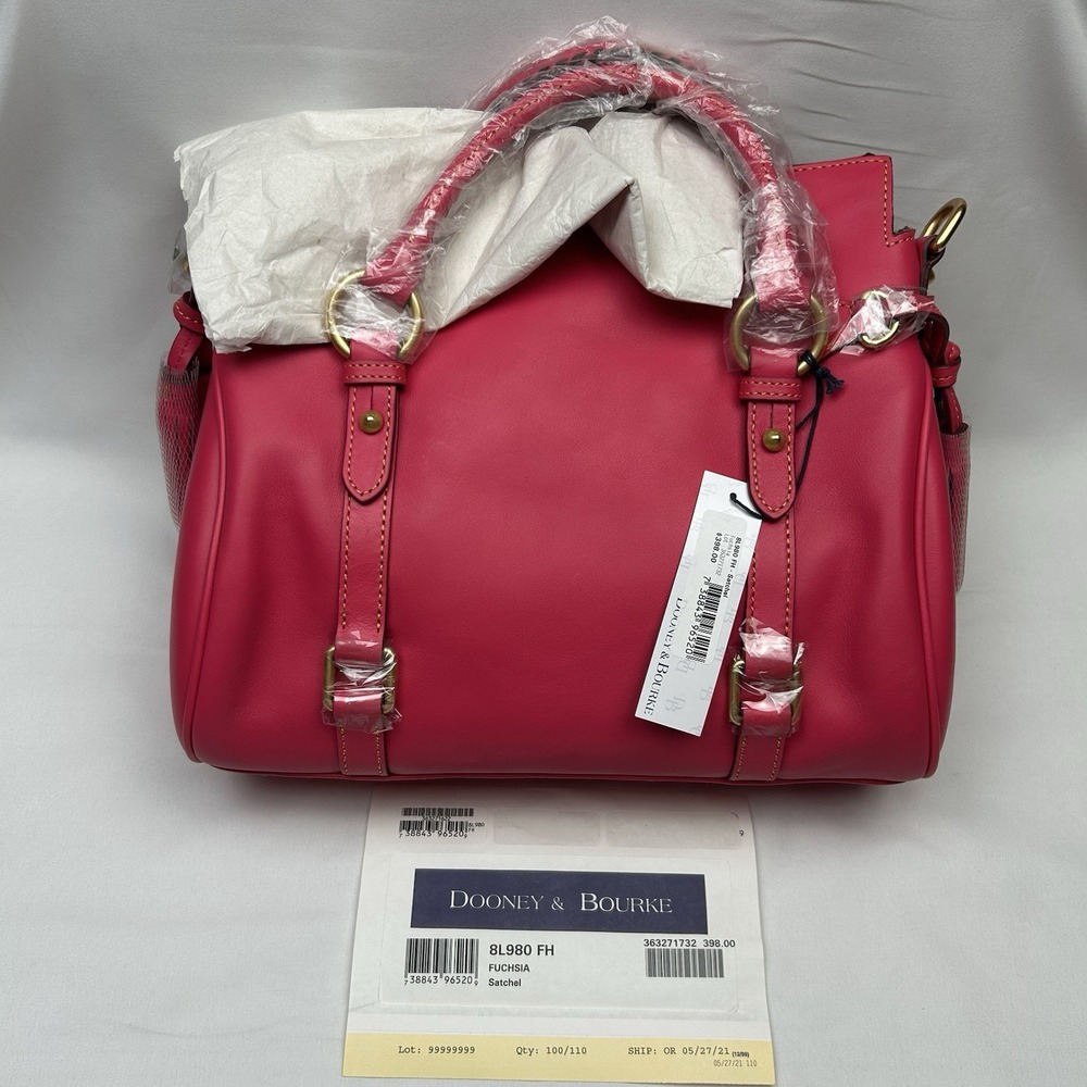 NWT Dooney Bourke 8L980 Small Florentine Leather Satchel Fuchsia Pink Purse Bag - Picture 3 of 16